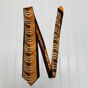 Vintage Necktie  Tie Wide 70s Brown Orange Geometric Design